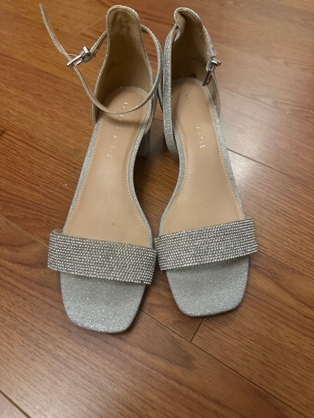 Kelly & Katie Sparkling Silver Rhinestone Block Heels